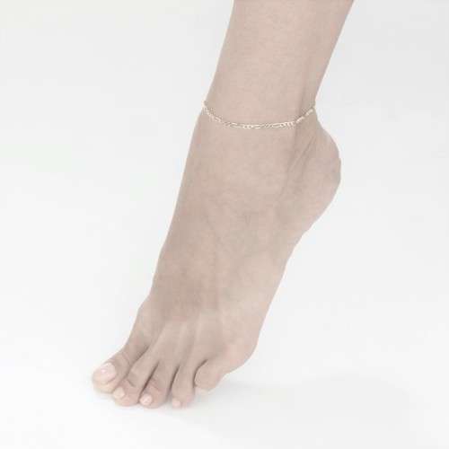 Genuine 925 Sterling Silver Figaro Chain Anklet - Ankle Chain Length 24CM
