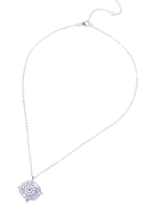 925 Sterling Silver Compass Disc Necklace - 40cm Curb Chain with Extender