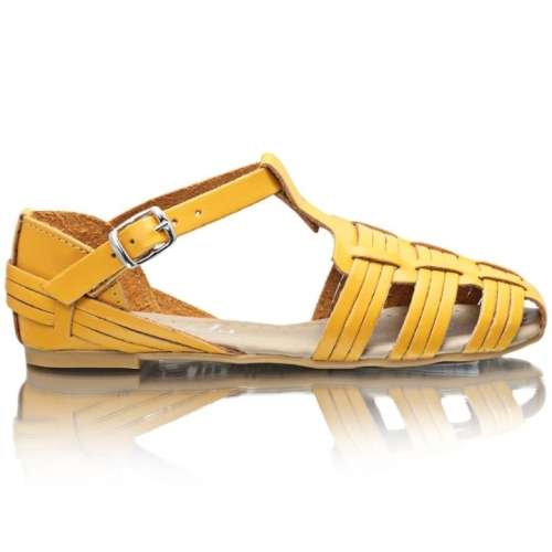 Girls Flat Leather Sandals - Mustard- Size 1