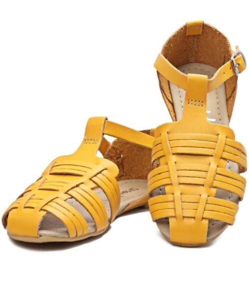 Girls Flat Leather Sandals - Mustard- Size 1
