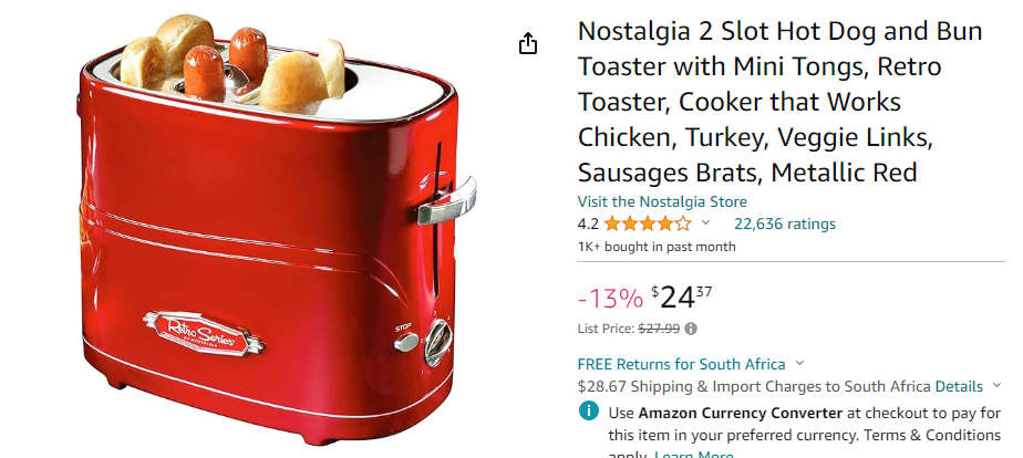 Nostalgia Retro 2 Slot Hot Dog and Bun Toaster