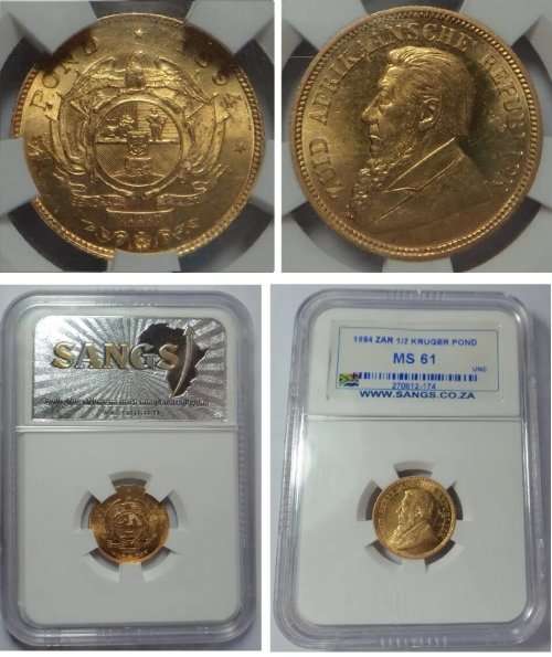 ZAR Gold Half Pond 1894: SANGS graded MS 61