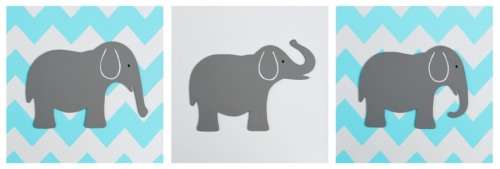Chevron Elephant Canvas Painting Set / 3 Pieces in Turquoise