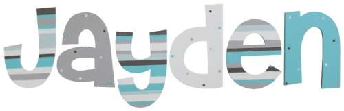 Wooden Turquoise and Grey Letters with Stripes and Dots / Cheri Font