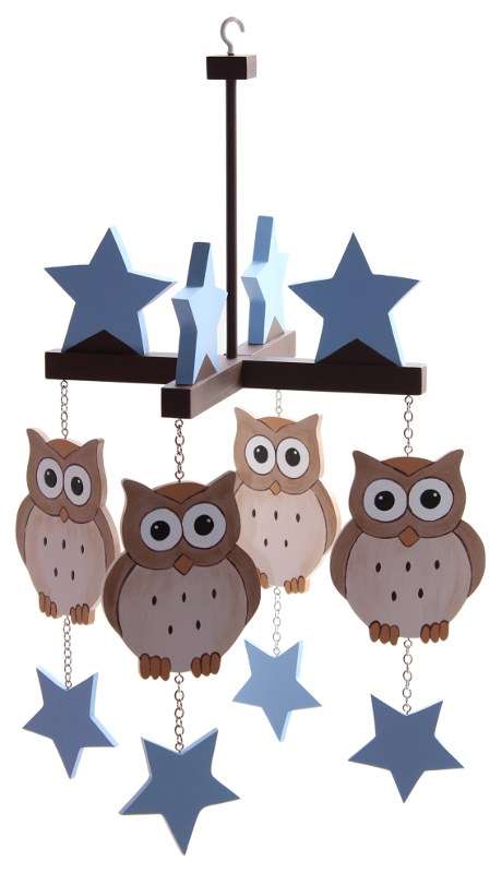 Woodland Owl Ceiling Mobile with Blue Stars