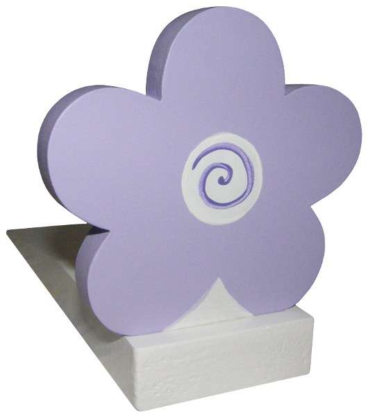Wooden Flower Doorstop / Pastel Purple & White