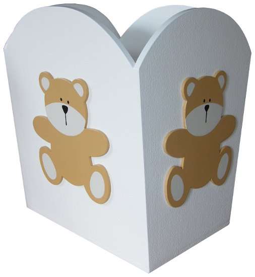 Wooden Teddy Dustbin / White & Suede
