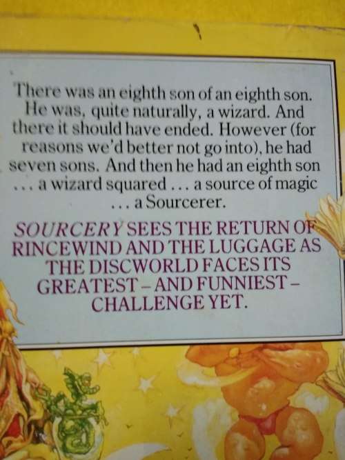 Terry Pratchett; Sourcery - a Discworld novel.