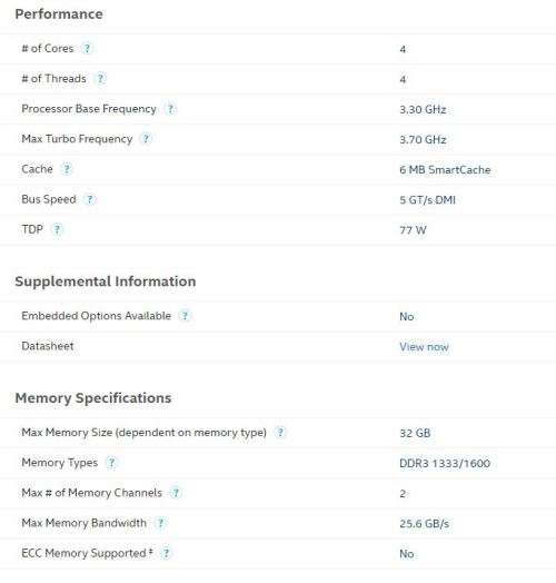 *** LAST ONE ***Intel Core i5 3550 CPU (3rd Gen - 6M Cache, up to 3.70 GHz)