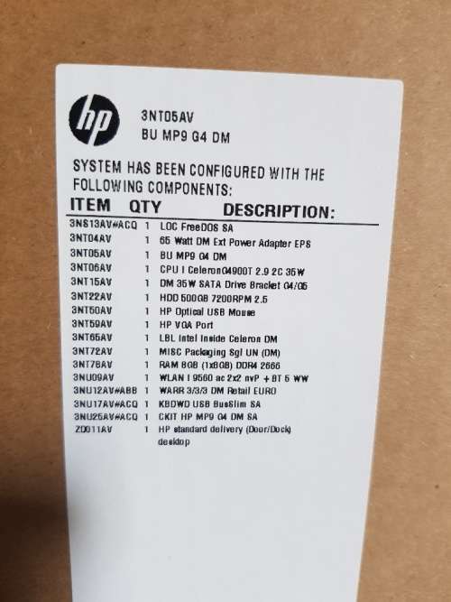 LIKE NEW - HP Desktop Mini MP9 G4 - 8th/9th Gen Celeron (2.9ghz) + 8GB DDR4 + 500GB + Wifi
