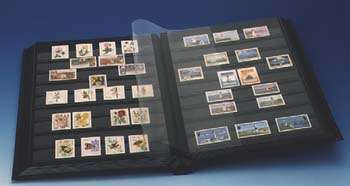 STOCKBOOK 30 BLACK PAGES 60 SIDES CLEAR STRIP AND DOUBLE CLEAR INTERLEAVINGS DOUBLE LINNEN HINGED BI