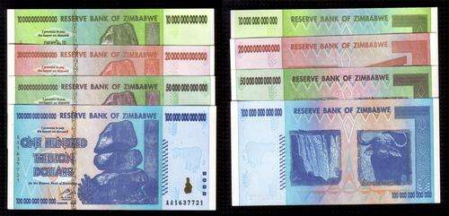 Zimbabwe 10,20,50 & 100 Trillion Dollars banknote set