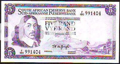 R5-00 TW DE JONGH  SPRINGBOK WATERMARK F/180 991404 UNC