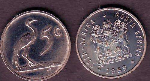 SOUTH AFRICA PROOF 1989 LAST nickel 5c   RARE