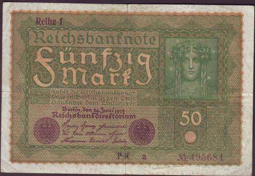 REIGHSBANKNOTE FUNFZIG MARF 24TH JUNE 1919