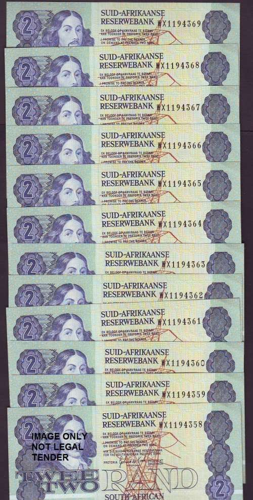 GPC DE KOCK R2-00 UNC 12 X  REPLACEMENT NOTES WX1194358/69  METAL STRIP AND VAN RIEBECK WATERMARK