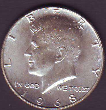 USA liberty Half dollar  dated 1968  a lovely coin as per scan MINT MARK " D " 40% SILVER
