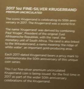2017 SILVER KRUGERRAND R1-00 1oz  Coin Premium Uncirculated 50th Anniversary Commemorative