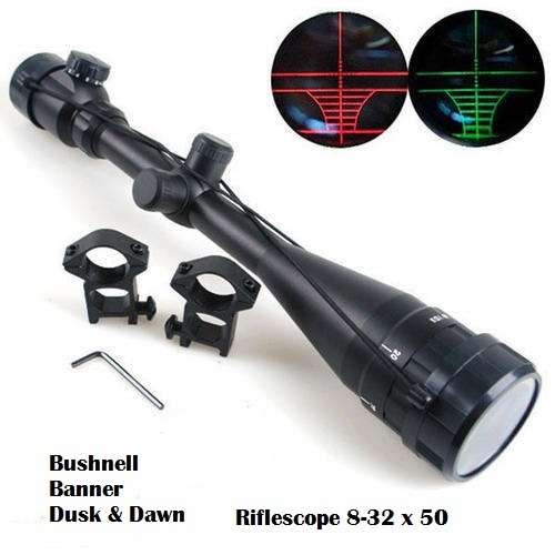 Bushnell Banner Dusk and Dawn 8-32X50 Riflescope - EG Illuminated Mil-Dot Sniper with Mounts & Lens