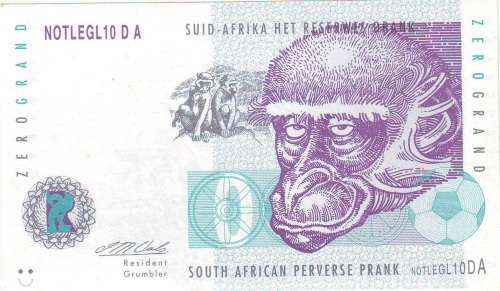SOUTH AFRICA ZERO RAND NOTE LEGAL 10 DA