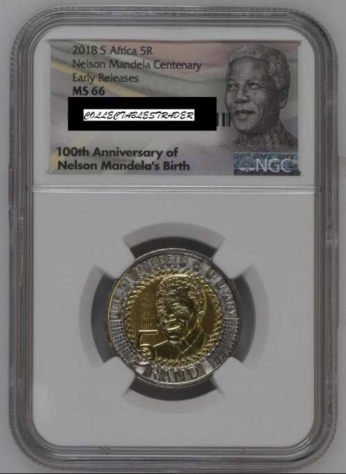 2018 NELSON  MANDELA R5-00  ngc ms66 1ST RELEASE 100th Centenary  Hologramed Security Coin