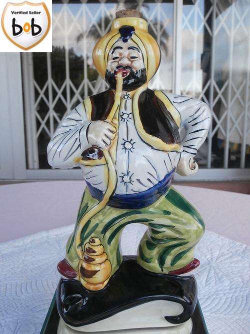 *REDUCED* A MOST UNUSUAL ALI BABA ITALIAN DECANTER +/- 20CM HIGH STUNNING COLOURS AND VERY DIFFERENT