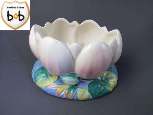 REDUCE/CLARICE CLIFF / A fine example of a  Lotus vase molded and hand-painted. Excellent condition.