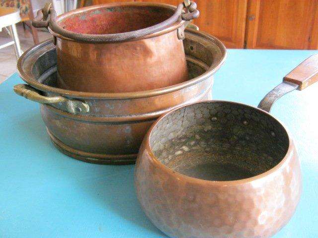 Three copper pots