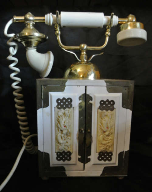 White wood with Brass Telephone