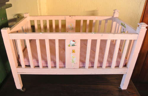 vintage wood doll cot 56x31.3x37.2cm