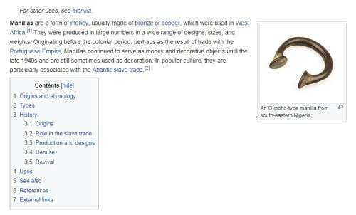 Manilla (money) or (slave bangles)