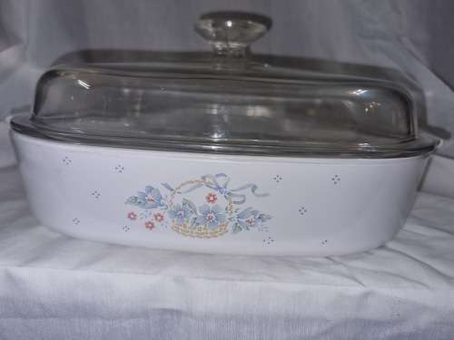 Antique  blue ribbon basket corningware