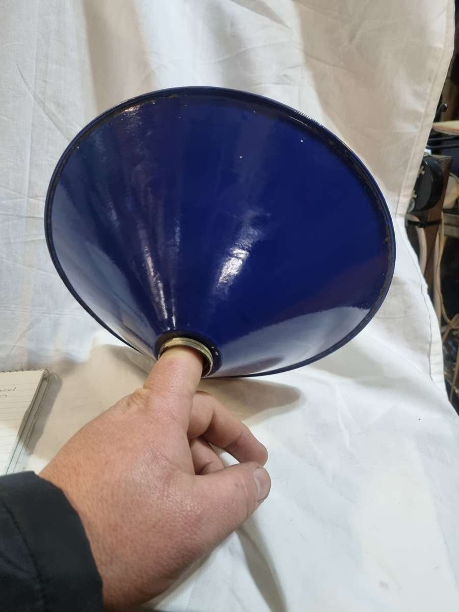 Blue and white enamel light fitting 25cm diameter