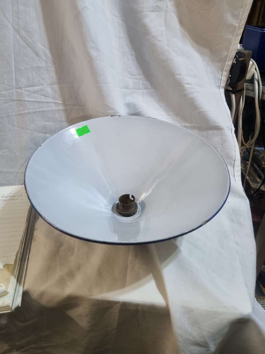 Blue and white enamel light fitting 25cm diameter