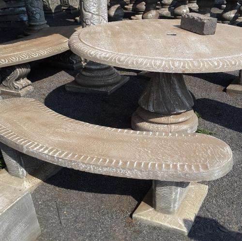 Round Table with 2 Benches - Solid Concrete