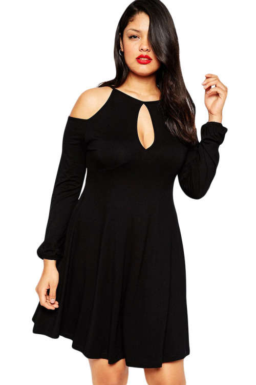 **PLUS SIZE** BEAUTIFUL BLACK CUT AWAY DETAIL SKATER DRESS
