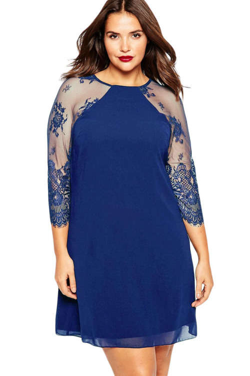 **PLUS SIZE** SEXY SHEER LACE AND CHIFFON DETAIL DRESS