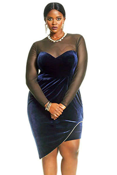 **PLUS SIZE** LUXURIOUS VELVET AND MESH DRESS