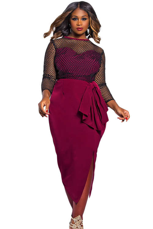 **PLUS SIZE** STYLISH FISHNET DETAIL MIDI DRESS
