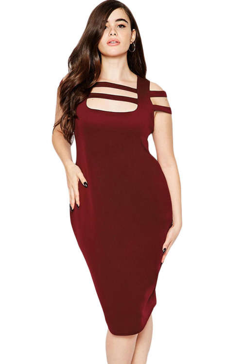 **PLUS SIZE** TRENDY CAGED SHOULDER DESIGN DRESS