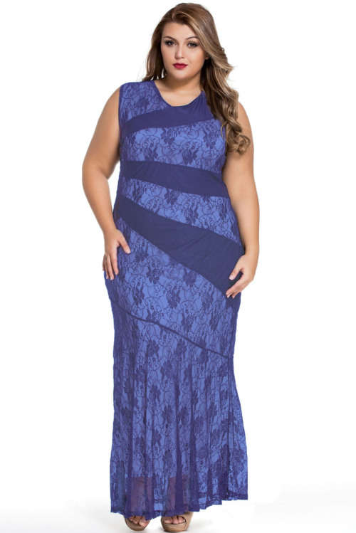 **PLUS SIZE** LOVELY LACE OVERLAY DETAIL MAXI DRESS