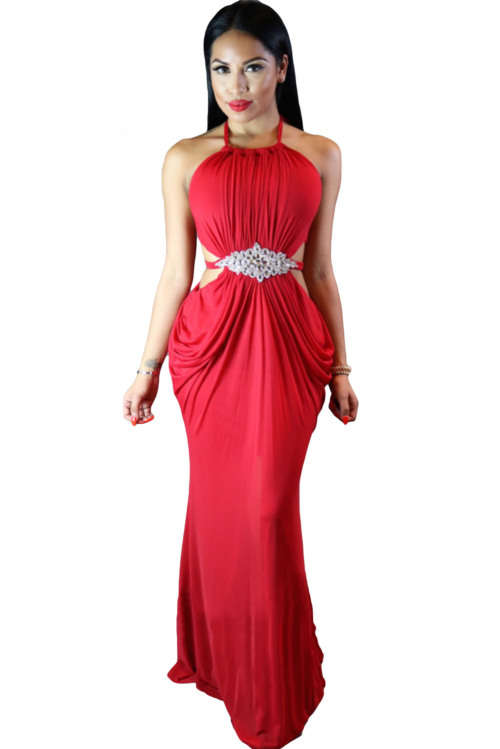 GORGEOUS EMBELLISHED FRONT DRAPED STYLE EVENING DRESS