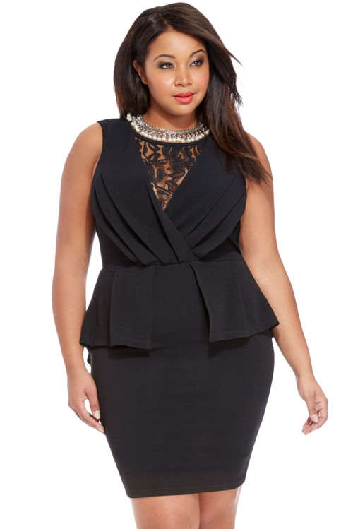 **PLUS SIZE** LOVELY LACE CUT AWAY DETAIL PEPLUM DRESS