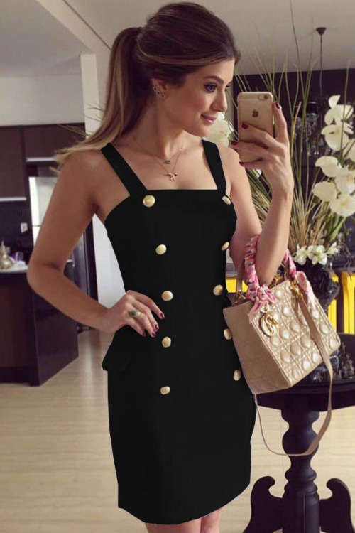 GORGEOUS GOLD BUTTON DETAIL MINI DRESS