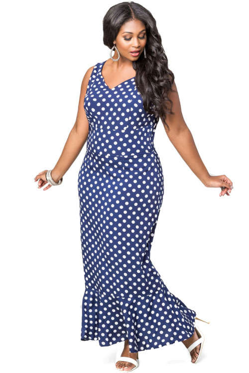 **PLUS SIZE** PRETTY POLKA DOT DETAIL MAXI DRESS
