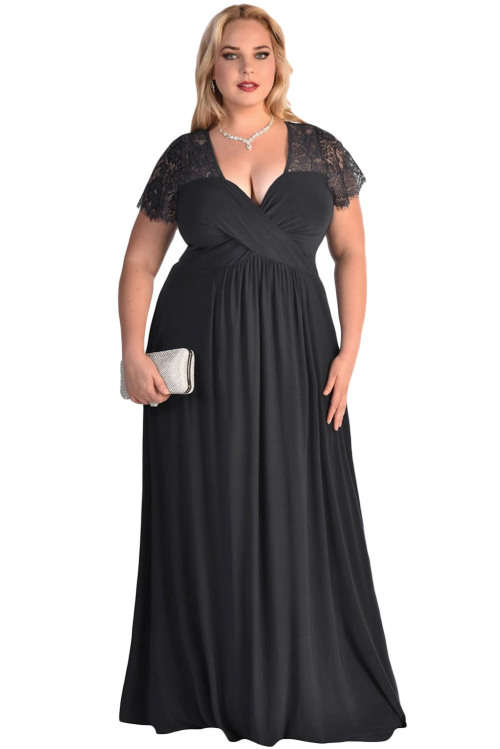 **PLUS SIZE** PRETTY TWIST FRONT AND LACE SLEEVE DETAIL MAXI DRESS