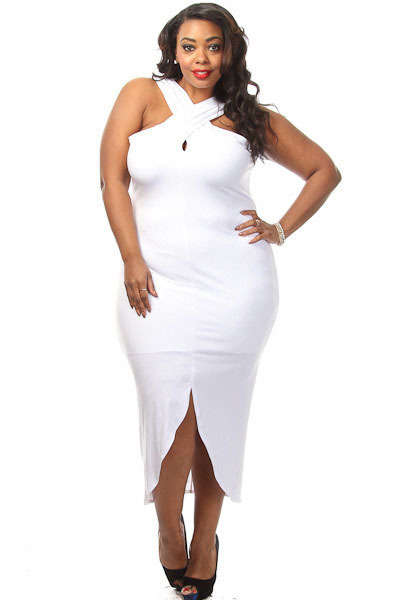 **PLUS SIZE** TRENDY CROSS FRONT DETAIL DRESS