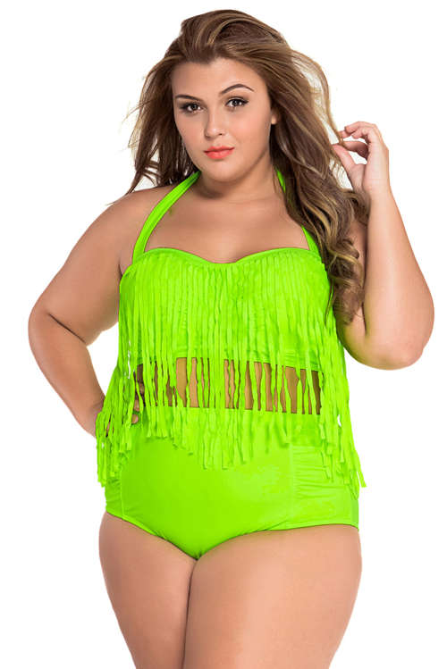 **PLUS SIZE** FRINGED FRONT HIGH WAIST BIKINI