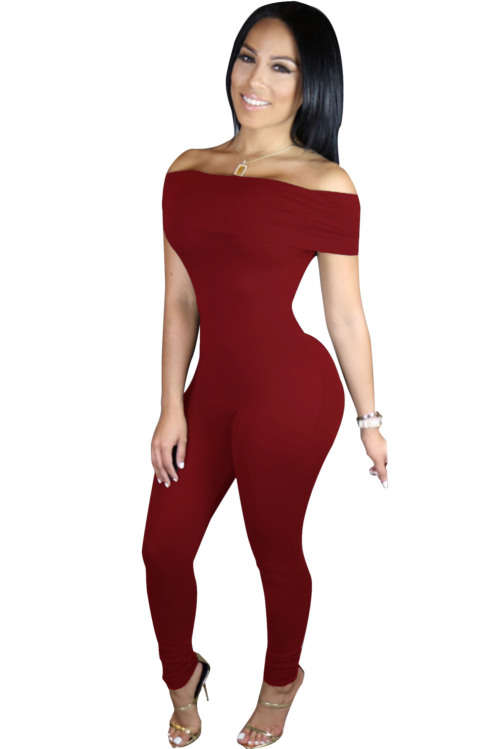 *Local Stock* Womens Red Form Fitting Off The Shoulder Long Jumsuit