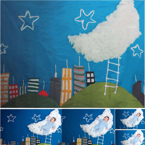 Baby Stars Moon House Studio Backdrop (FREE SHIPPING)